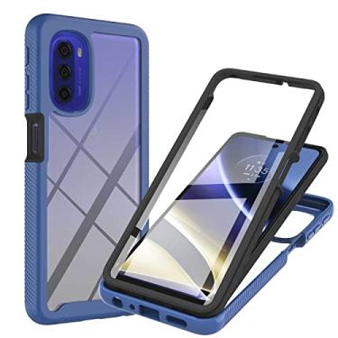 Imagem de Niuuro Capa para Motorola Moto G51 5G com protetor de tela embutido, proteção total 360° Capa de telefone à prova de choque, com capa traseira de PC rígido + capa de silicone TPU macio antiderrapante - azul