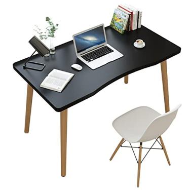 Imagem de Mesa de computador Mesa de redação de madeira moderna pequena PC Mesa de laptop com mesa de arco ergonômico e pernas de madeira móveis simples de quarto doméstico Mesa de trabalho para home office