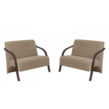 Imagem de Kit 2 Poltronas Namoradeira 2 Lugares Vênus D Salla Suede Braço Madeira