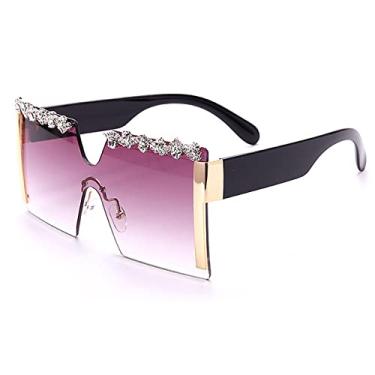 Imagem de Óculos de sol de strass quadrado grande sem aro feminino designer flat top diamante óculos de sol feminino uma peça gafa de sol, 3, tamanho único
