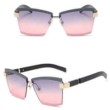 Imagem de Óculos de Sol Retângulo Sem Aro Feminino Retrô Grande Gradiente Preto Óculos de Sol Feminino Óculos Quadrados Sem Armação Óculos, 3, Tamanho Único