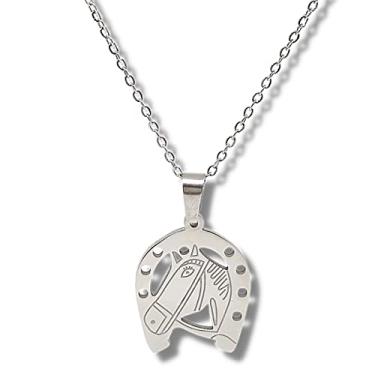 Imagem de Pingente Cavalo Ferradura Feminino Aço inox + Corrente 50 cm em Aço Inox