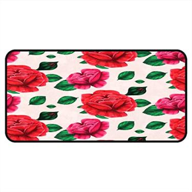 Imagem de Vijiuko Tapetes de cozinha vermelho florescendo rosa flor área de cozinha tapetes e tapetes antiderrapante tapete de cozinha tapete de pé lavável para chão de cozinha escritório em casa pia lavanderia interior exterior 101,6 x 50,8 cm