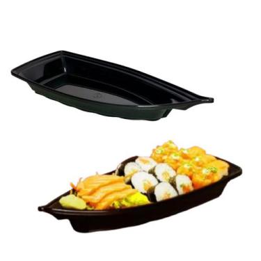 Imagem de Travessa Barco Barca Média Reutilizável Açai Sushi 32cm Preto - Três T