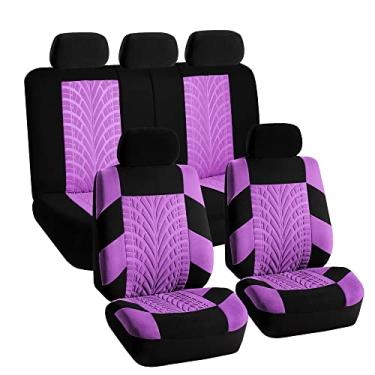 Imagem de FH Group Conjunto completo de capas de assento de carro de pano premium - ajuste universal, capas de assento dianteiro baixo traseiro, compatível com airbag, banco traseiro dividido, capa de assento