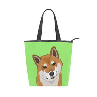 Imagem de Bolsa de mão de lona com alça superior para cães em verde bolsa de ombro para mulheres