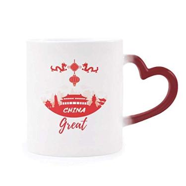 Imagem de Caneca sensível ao calor Red Outline China Landmark cor vermelha muda grés copo