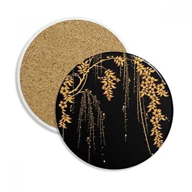 Imagem de Caneca de porta-copos de flor amarela apanesa PaintingJ com proteção de mesa, pedra absorvente