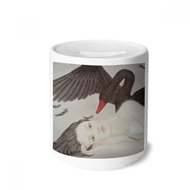 Imagem de DIYthinker Beleza Cisne Preto Estilo Chinês Aquarela Dinheiro Caixa Cerâmica Porta-Moedas Presente