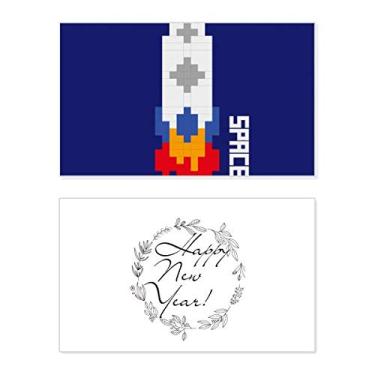 Imagem de Cartão de felicitações Space Ship Rocket Fire Universe Pixel Ano Novo Festival Bless Mensagem presente