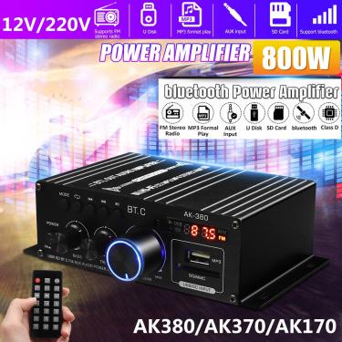 Imagem de Amplificador de potência ak380/ak370/ak170 com bluetooth  2 canais  800w  para karaokê  home