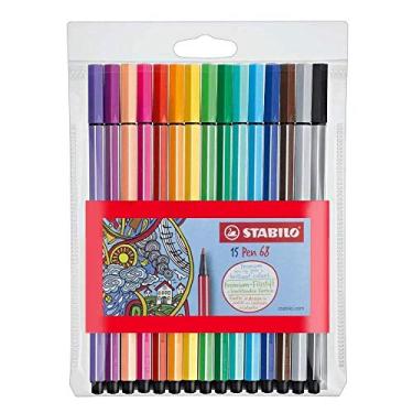Imagem de Caneta Hidrográfica Pen 68, Stabilo, Estojo c/ 15 cores sortidas