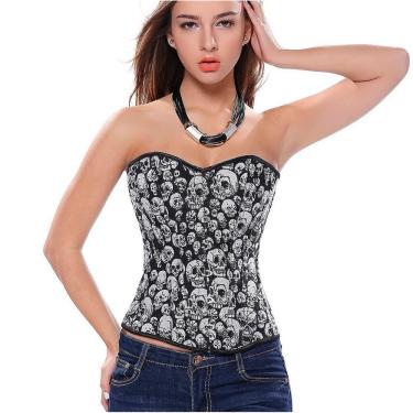 Imagem de Corpete Corset Corselet Espartilho Cinta Modeladora Crânio Preto M499