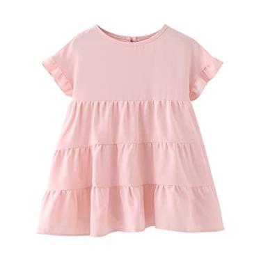 Imagem de Mercatoo Camisetas infantis para meninas com babados manga curta gola redonda blusa solta verão cor sólida casual menina camiseta coração, rosa, 10-12 Anos