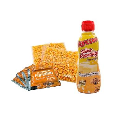 Imagem de Popcorn Premium 200g milho + Óleo sabor Manteiga + 05 Sachê de Pizza
