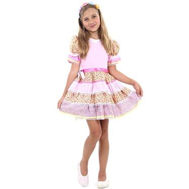 Imagem de Fantasia de Festa Junina Infantil Caipira Chic Rosa Vestido e Tiara M 5-8