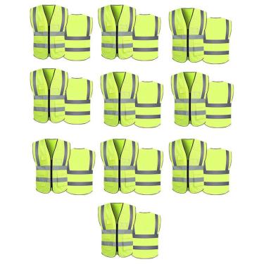 Imagem de Colete Sinalizador Faixa Refletivo Kit 10 Unidades Fiscalizaçao EPI Blusao Fluorescente Obra Segurança