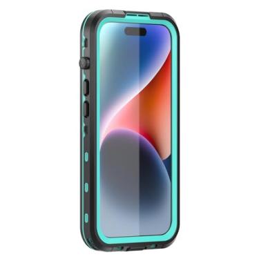 Imagem de CQSJX Capa à prova d'água para iPhone 15 Pro Max/15 Pro/15 Plus/15, proteção de lente de câmera, capa protetora de corpo inteiro transparente magnética, carregamento sem fio, azul, 15ProMax