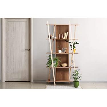 Imagem de Estante para Livros Organizadora em Madeira e MDF para Sala Mastro Oppa Design - Freijó e Natural