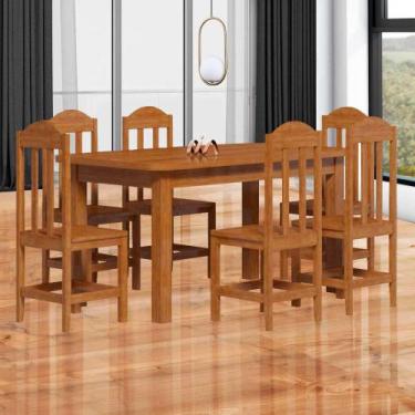 Imagem de Mesa De Jantar De Madeira Maciça Com 6 Cadeiras - Marrom Safira Nemarg