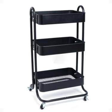 Imagem de Carrinho Organizador Multiuso 3 Prateleiras De Aço Fruteira com Rodinha (Preto)