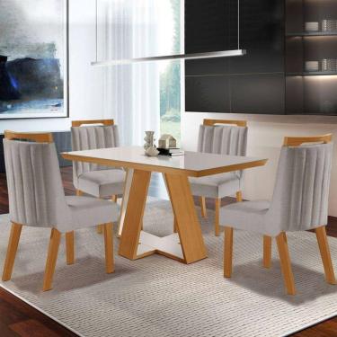 Imagem de Mesa de Jantar 4 Lugares Viena com Vidro Cinamomo/Off White/Linho Cinza - Lj Móveis