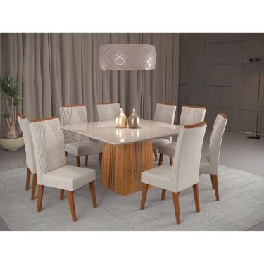 Imagem de Mesa de Jantar Quadrada Monza com 8 Cadeiras Mel/Marfim/Off White