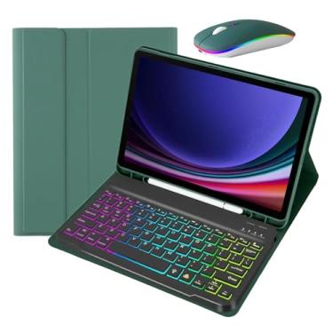 Imagem de Capa de teclado para Samsung Galaxy Tab S9 11"/ Tab S9 FE 10.9", teclado retroiluminado de 7 cores com mouse sem fio de modo duplo,Deep green