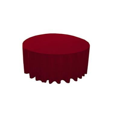 Imagem de LA Linen Toalha de mesa redonda lavável de popelina de poliéster, resistente a manchas e vincos, 335 cm, toalha de mesa de tecido para jantar, cozinha, festa, férias, 332 cm, cranberry,