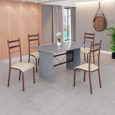 Imagem de Conjunto Sala de Jantar Mesa Retangular 120x75cm Tampo Granito Ocre 4 Cadeiras Marselha Creme/Marrom