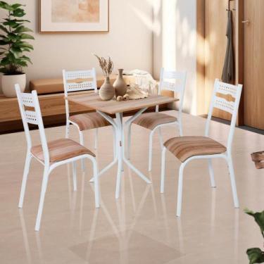 Imagem de Mesa De Jantar Quadrada Com 4 Cadeiras Aço 68cm Branco Carvalho Caspia