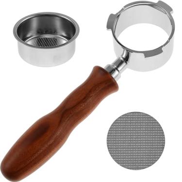 Imagem de Conjunto de filtro portátil de café sem fundo de 51 mm, com cesta de filtro e filtro redondo, cesta de filtro de café de aço inoxidável com de madeira, compatível com máquina de café EC680 EC685