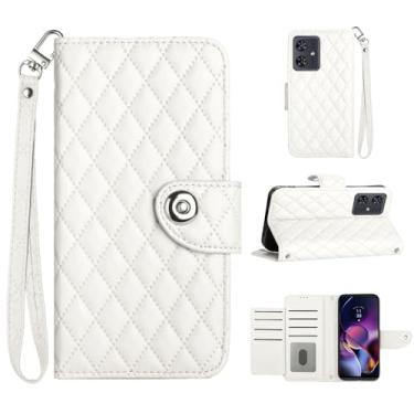 Imagem de Para Motorola Moto G54, capa carteira com alça de pulso, capa flip de couro com fecho magnético com 7 cartões e 1 compartimento para dinheiro, suporte feminino presente capa de telefone para Moto G54