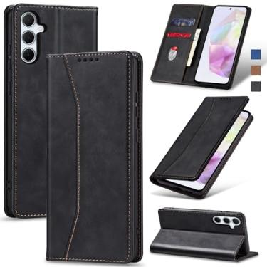 Imagem de Jasonyu Flip Carteira Capa para Samsung Galaxy A35,Capinha Folio Magnética de Couro com Suporte para Cartão,Suporte para Chute - Protetora Durável de TPU à Prova de Choque para Telefone,Preto