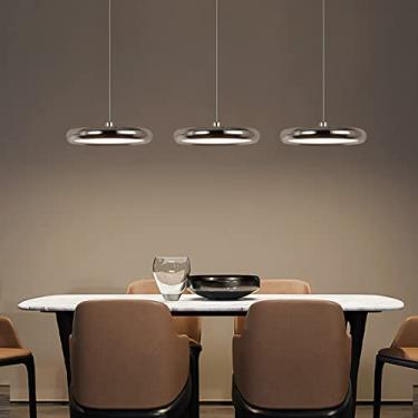 Imagem de Luminária pendente LED para mesa de jantar Luminária pendente cromada regulável com controle remoto Luminária de teto para mesa de jantar com altura ajustável Lustres de escritório para sala de