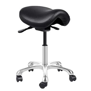 Imagem de Banqueta ergonômica ajustável com suporte para as costas e rodas, assento hidráulico resistente para clínica, dentista, spa, salões de massagem, estúdio