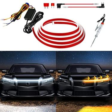 Imagem de Faixa de luz de LED para capô de carro, kit de feixe de capô de inicialização dinâmica de duas cores, luzes de LED diurnas brancas e âmbar, luzes sequenciais de seta para carros, caminhões, SUV (79