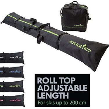 Imagem de Athletico Conjunto de duas peças de bolsa para esqui e bota | Loja e transporte de skis até 200 cm e botas até tamanho 13 | Inclui 1 bolsa de esqui e 1 bolsa de esqui (preta), Black with Green Trim