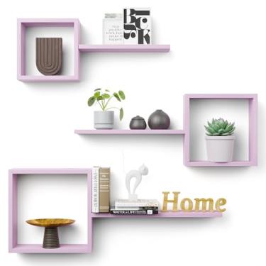 Imagem de Prateleiras flutuantes quadradas de madeira para parede, conjunto de 6 prateleiras de cubo flutuante, prateleiras de parede geométricas para decoração de parede, prateleiras flutuantes para quarto,