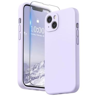 Imagem de SURPHY Capa compatível com iPhone 13 com protetor de tela, (proteção da câmera + forro de microfibra macia), capa de telefone de silicone líquido de 6,1 polegadas 2021 (lavanda clara)