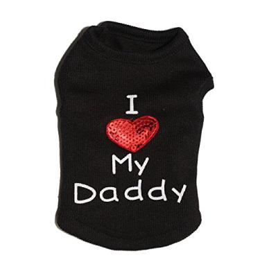 Imagem de Camisetas para cães de estimação I Love My Mom/Mommy Dad/Daddy Clothes Doggy Slogan Costume Cute Heart Vest Small Dogs Puppy T-Shirt, Black-M, XX-Small