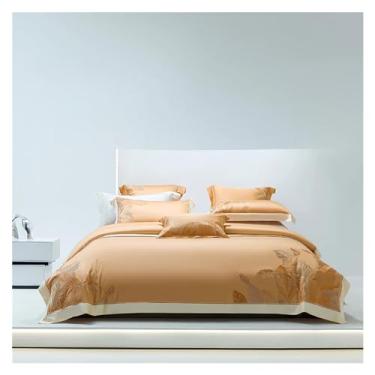 Imagem de Jogo de cama macio e sedoso e fresco, bordado, lençol e fronha, conjunto de cama (6 King 4 peças)