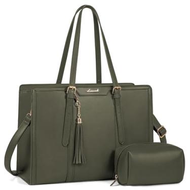 Imagem de LOVEVOOK Bolsa para laptop feminina de lona leve de 15,6 polegadas, bolsa de computador de grande capacidade com bolsa clutch para negócios, trabalho, escritório, viagem, escola, casual (verde-oliva, 15,6 polegadas)