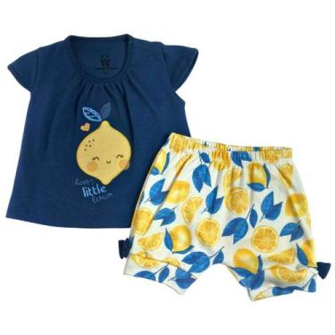 Imagem de Conjunto Curto Bebê Camiseta Azul Marinho Com Bordado Limão E Shorts C
