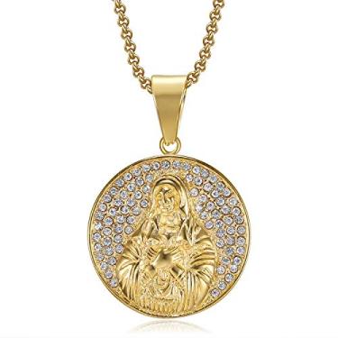 Imagem de NEGS Colar feminino com pingente de medalha milagrosa cristã da Virgem Maria banhado a ouro 18 K, corrente de 50 cm, amuleto religioso de Bento Nossa Senhora de Guadalupe, presente, Aço inoxidável