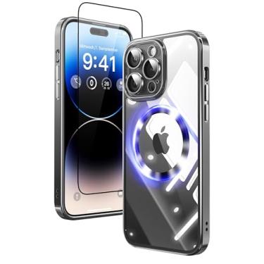 Imagem de Mephoro Capa magnética transparente Crystal Ice Series para iPhone 14 Pro Max [parece um iPhone nu] [ímãs fortes N52] compatível com capa de telefone MagSafe de grau militar à prova de choque de 6,7 polegadas, preta