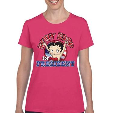 Imagem de Camiseta feminina engraçada Betty Boop for President 2024 Eleição presidencial humor voto cultura pop icônica desenho animado, Rosa choque, P