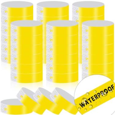 Imagem de 600 pulseiras amarelas de papel para eventos pulseiras leves para concertos à prova d'água de identificação neon para festa pulseiras adesivas para admissão em festivais