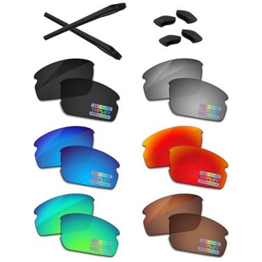 Imagem de Bowyer 6 pares de lentes polarizadas de substituição e kits de borracha para óculos de sol Oakley Flak 2.0 OO9295 - preto + espelho de titânio + espelho azul surf + espelho vermelho fogo + espelho