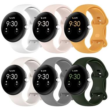 Imagem de Eiavike [Pacote com 6] Pulseira compatível com o relógio Google Pixel de silicone macio Sport Watch Pulseira de substituição para relógio inteligente Google Pixel (pequena)